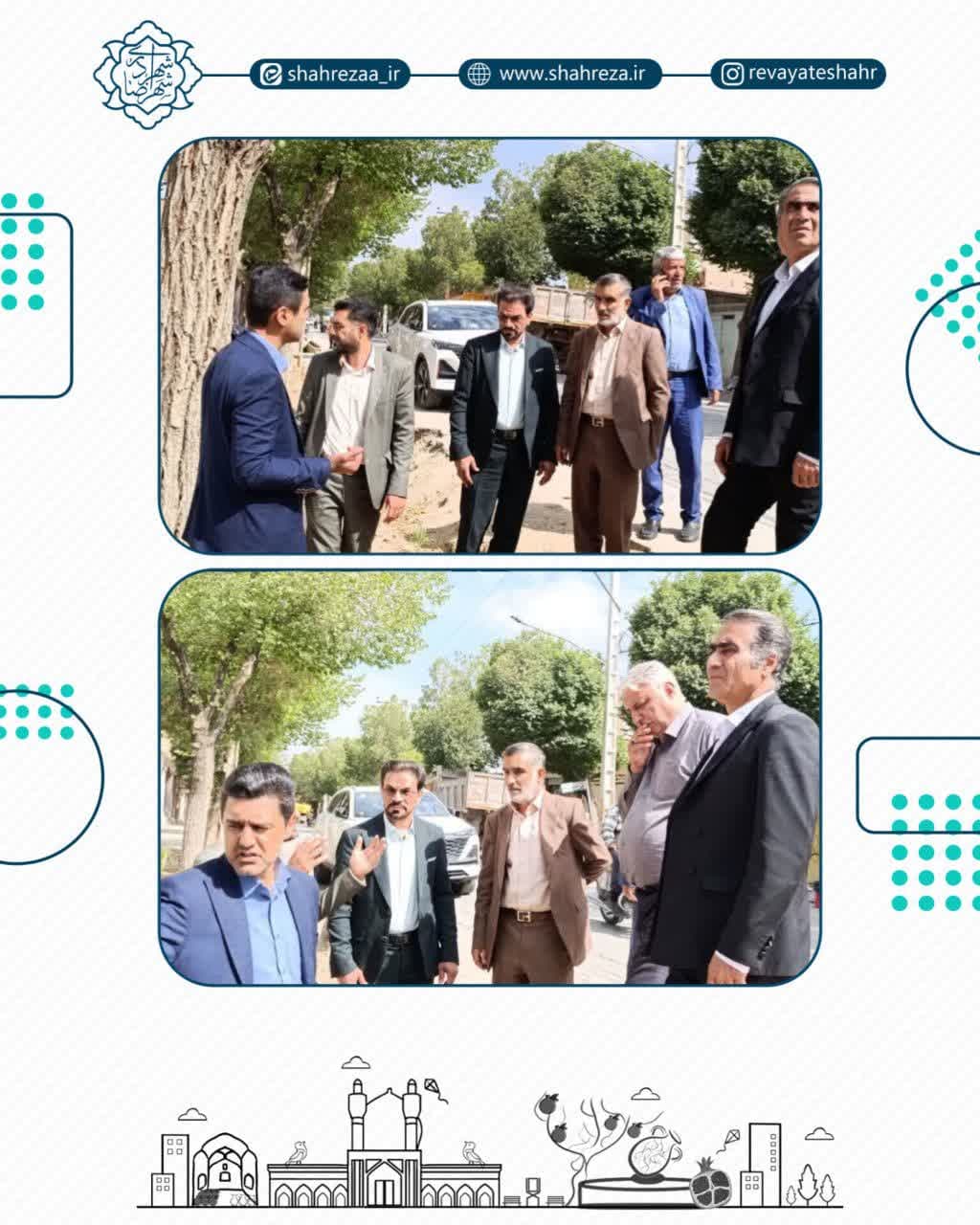 بازدید مهندس تاکی سرپرست شهرداری و اعضای شورای اسلامی شهر از عملیات تخریب و موزاییک فرش خیابان حکیم صهبا
