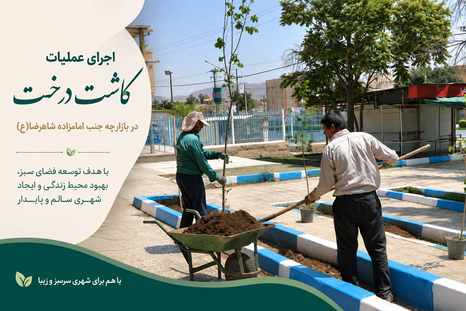 اجرای عملیات کاشت درخت در بازارچه جنب امامزاده شاهرضا(ع)